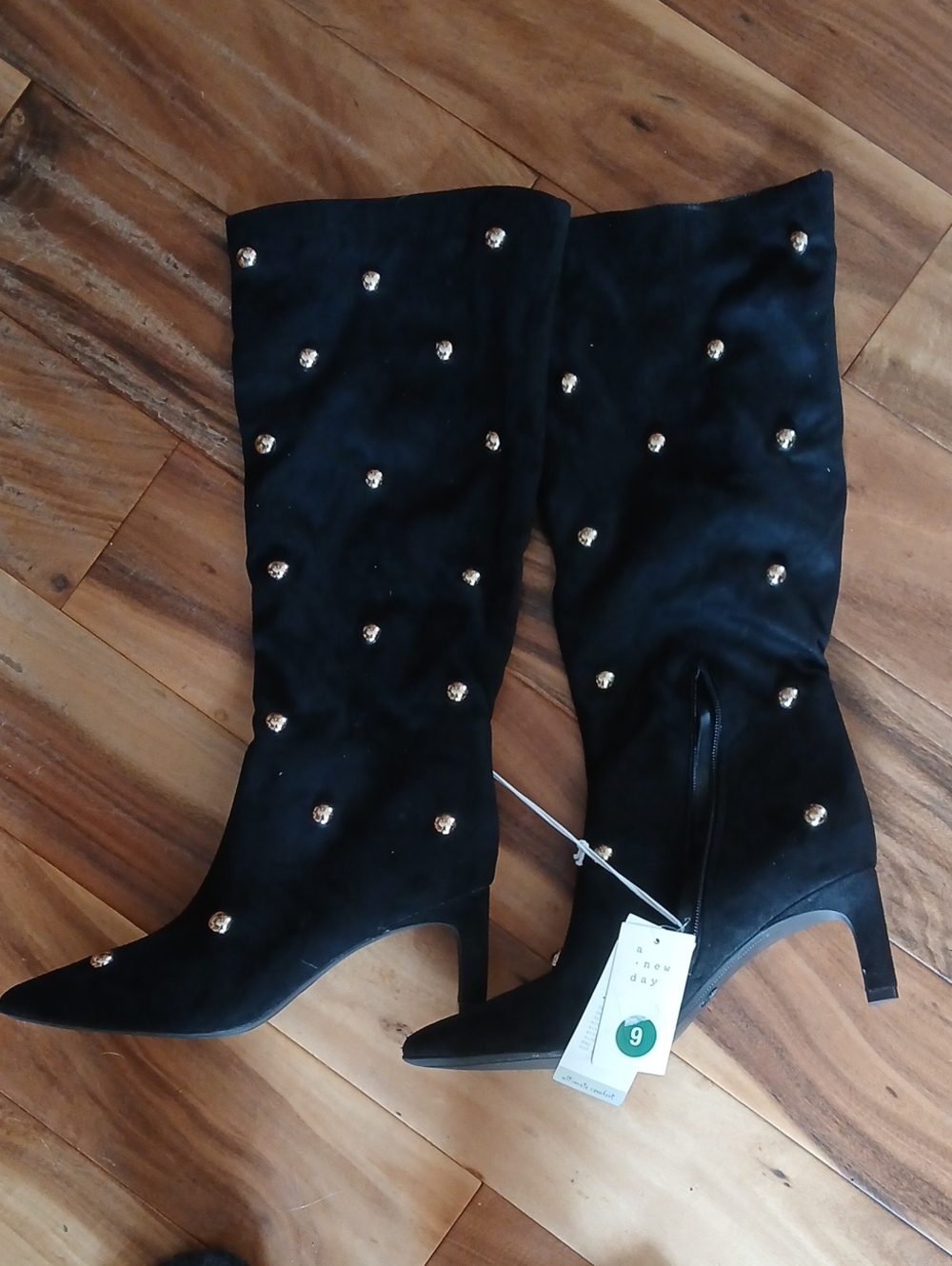 a new day Black Mid-Calf Studded Heeled Boots